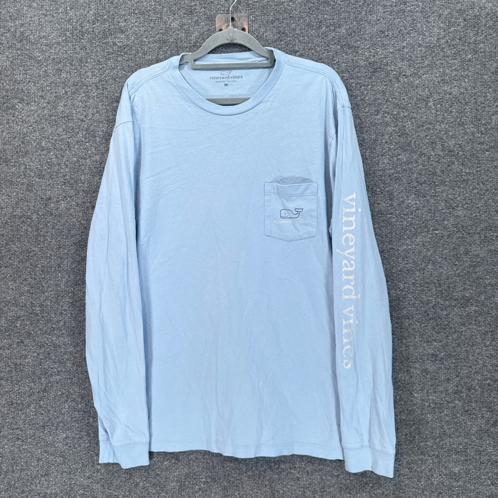 Vineyard Vines Tshirt Mens Medium Light Blue Logo Pocket Long Sleeve Tee